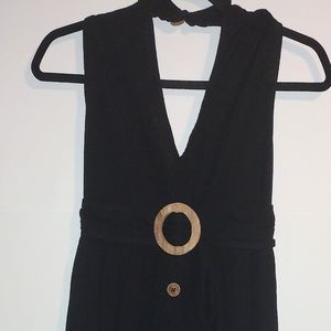 Asos Linen Cotton Blend Black Halter Style Maxi Dress Size 6